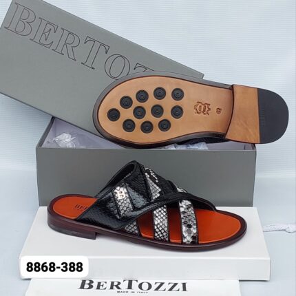 Bertozzi Black Crocodile Snakeskin Leather Sandals With B Hardware