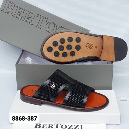 Bertozzi Black Leather Arabic Sandals With Gold B Logo