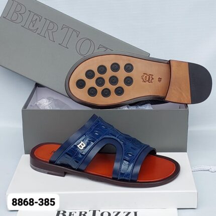 Bertozzi Blue Crocodile Leather Slip On Sandals