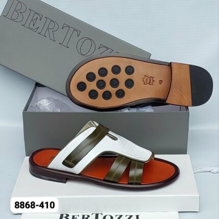 Bertozzi Italian White Olive Green Crocodile Leather Sandals