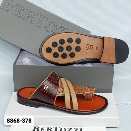Bertozzi Made In Italy Brown Crocodile Ostrich Leather Sandals