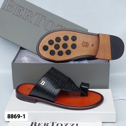 Bertozzi Model 8869 1 Black Crocodile Leather Toe Post Sandals