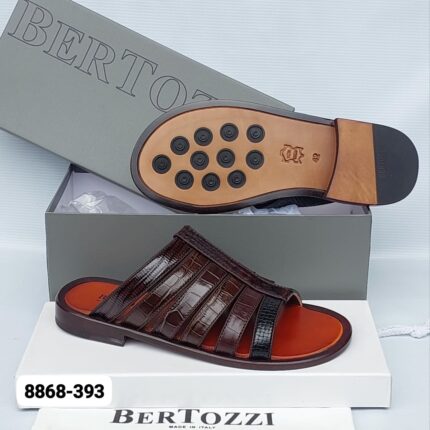 Bertozzi Vero Cuoio Brown Black Croc Textured Leather Sandals