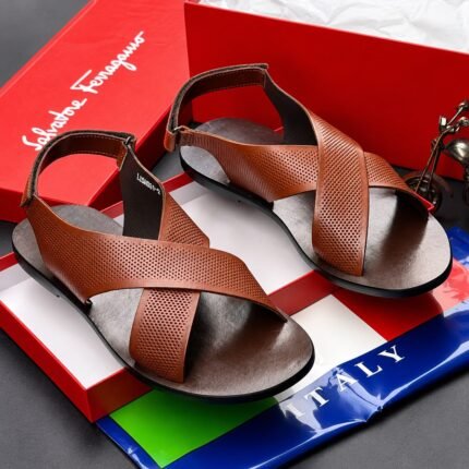 Black Micro Perforated Cross Strap Sandals