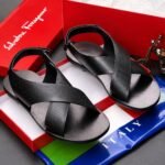 Black Micro Perforated Cross Strap Sandals