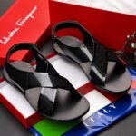 Black Micro Perforated Cross Strap Sandals - Image 3