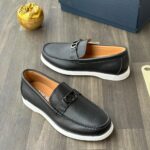 Dior Beige Leather Loafers With Black CD Buckle