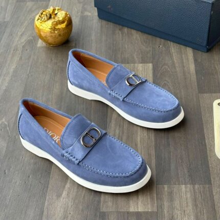 Dior Granville Blue Suede Loafers With CD Buckle
