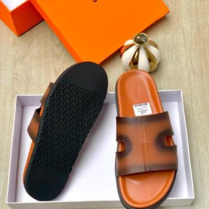 Hermes Inspired Gradient Tan Orange H Cutout Slide Sandals