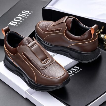 Hugo Boss Black Leather Slip On Sneakers