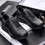 Hugo Boss Black Leather Slip On Sneakers