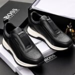 Hugo Boss Black Leather Slip On Sneakers