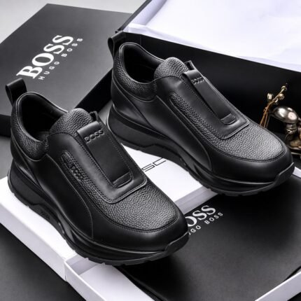 Hugo Boss Black Leather Slip On Sneakers