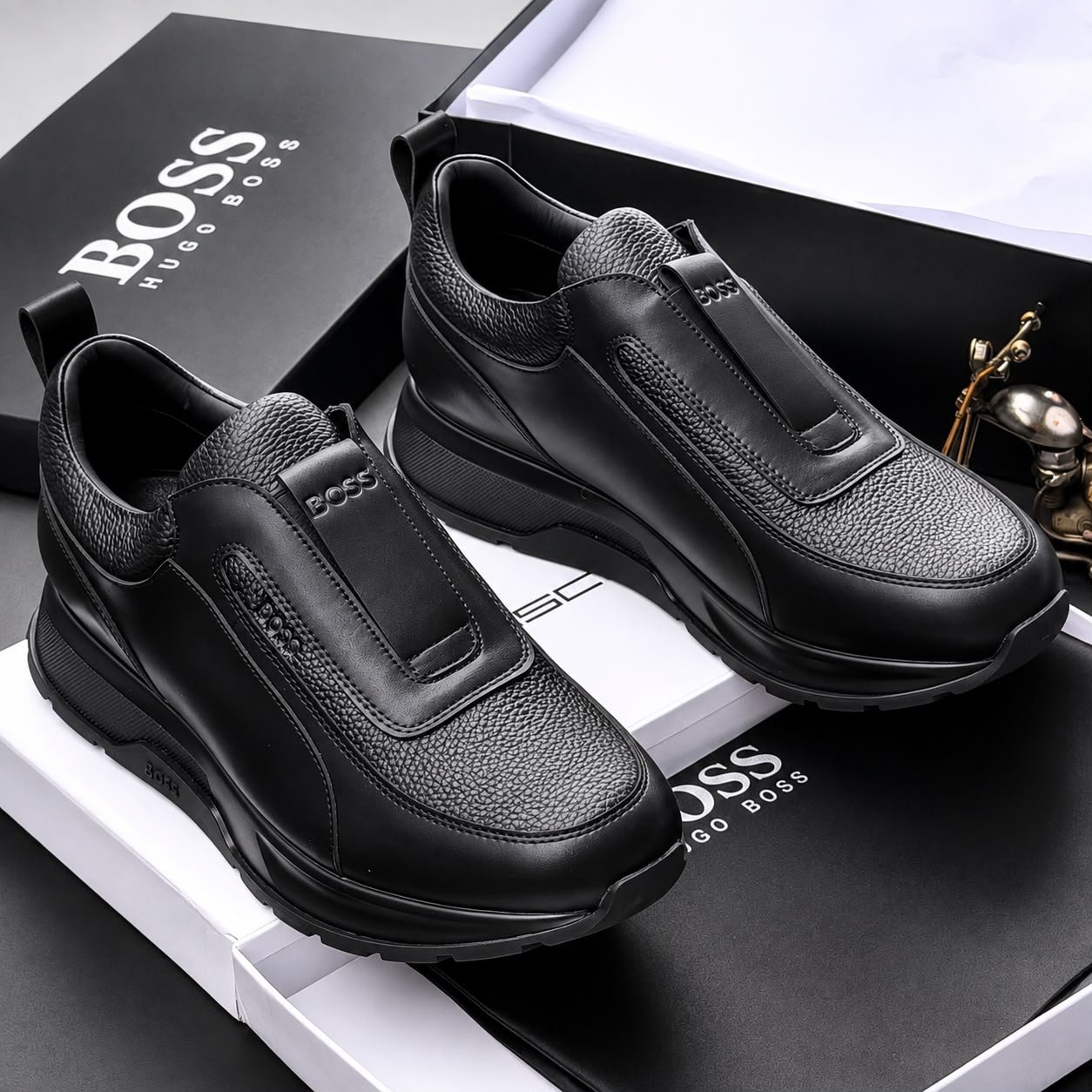 Hugo Boss Black Leather Slip On Sneakers Hugo Boss Black Leather Slip On Sneakers