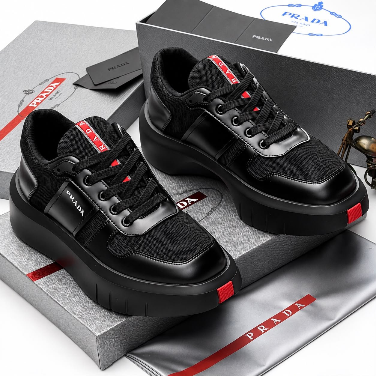Prada Black Chunky Sole Low Top Lifestyle Sneakers Prada Black Chunky Sole Low Top Lifestyle Sneakers