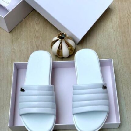 White Padded Quilted Sliders