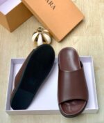 Zara Brown Leather Flat Mules