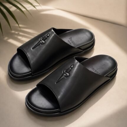 Cesare Paciotti Mens Black Leather Slides