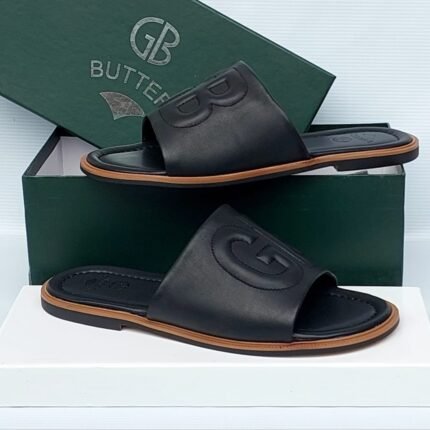 Gianfranco Butteri Mens Black Leather Slides