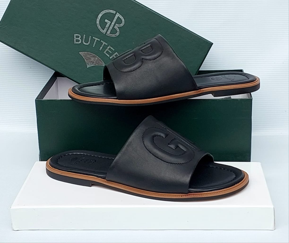 Gianfranco Butteri Mens Black Leather Slides Gianfranco Butteri Mens Black Leather Slides
