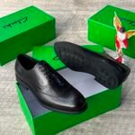 Mens Black Leather Wingtip Brogue Lace Up Shoes
