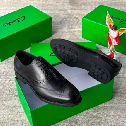 Mens Black Leather Wingtip Brogue Lace Up Shoes