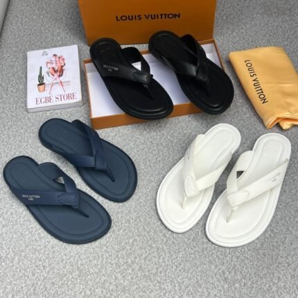 Mens Black Navy Blue White Leather Thong Sandals