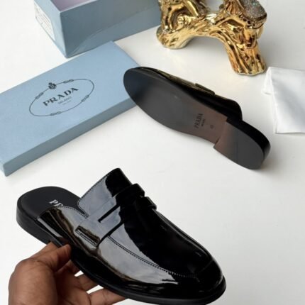 Mens Black Patent Leather Slip On Half Shoes