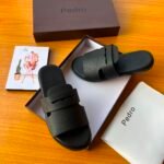 Mens Black Textured Slip On Sandals