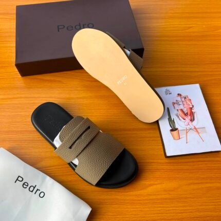 Mens Black Textured Slip On Sandals