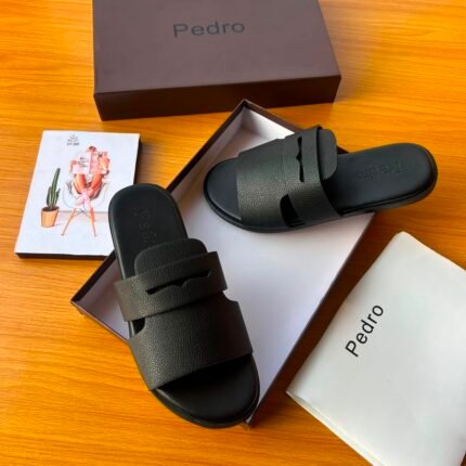 Mens Black Textured Slip On Sandals