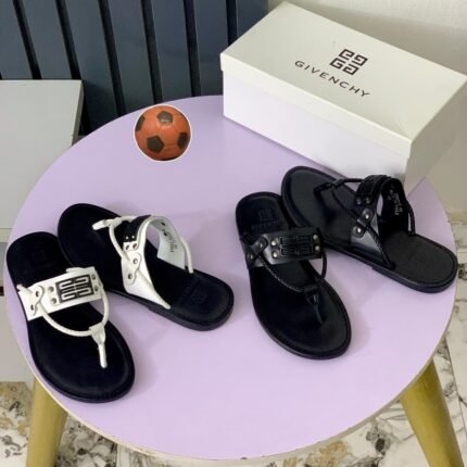 Mens Black White Toe Post Leather Sandals