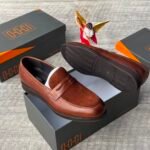 Mens Brown Pebbled Leather Penny Loafers