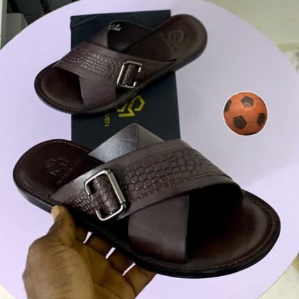 Mens Dark Brown Leather Criss Cross Strap Sandals