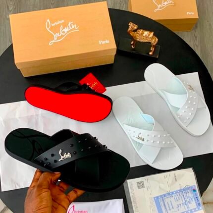 Mens White Cross Strap Studded Pool Slides