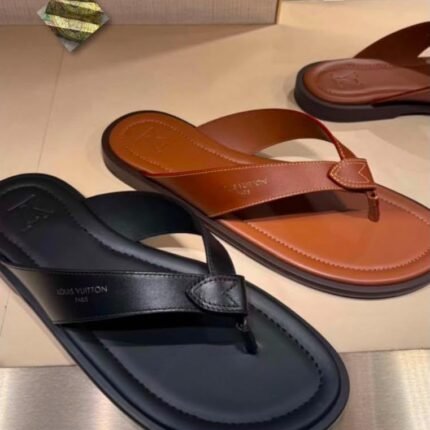 Sunset Thong Mens Black Cognac Calf Leather Sandals