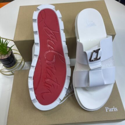 Christian Louboutin Mens White Sandals Red Sole