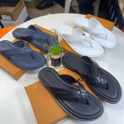 Louis Vuitton Mens Black Leather Thong Sandals Luxury Shoes Nigeria