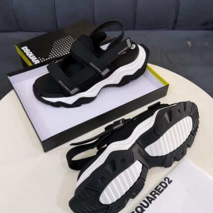 Dsquared2 Mens Black Luxury Sport Sandals Thick Wavy Platform Sole Nigeri