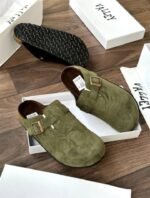 Mens Dark Gray Suede Slip On Clogs Adjustable Buckle Strap Textured Upper Nigeria