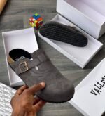 Mens Dark Gray Suede Slip On Clogs Adjustable Buckle Strap Textured Upper Nigeria