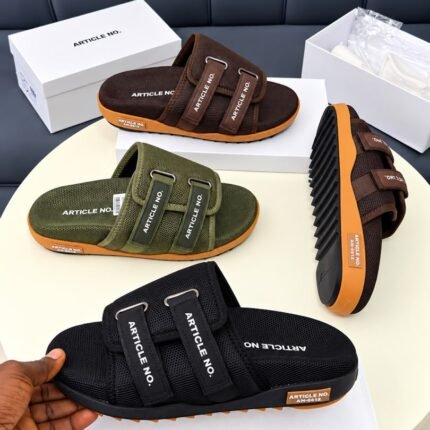 Article No Mens Black Double Strap Mesh Slides Adjustable Velcro Orange Sole